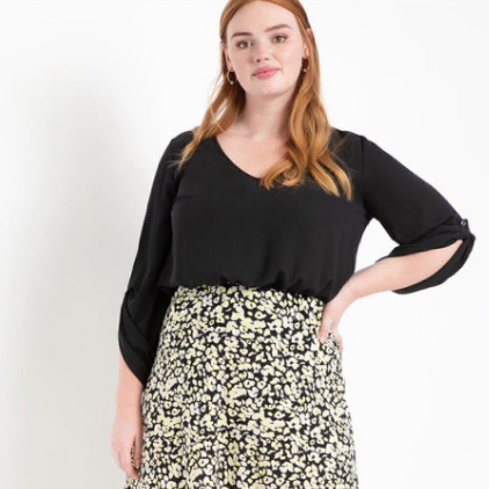3 for $30! Eloquoii long sleeve black v neck blouse